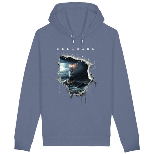 Sweat à Capuche : Ouverture sur un phare breton mer déchainée