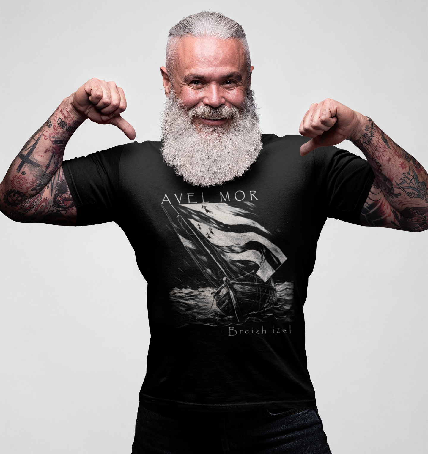Stock T-shirt noir Avel Mor, voilier breton, armoric.bzh