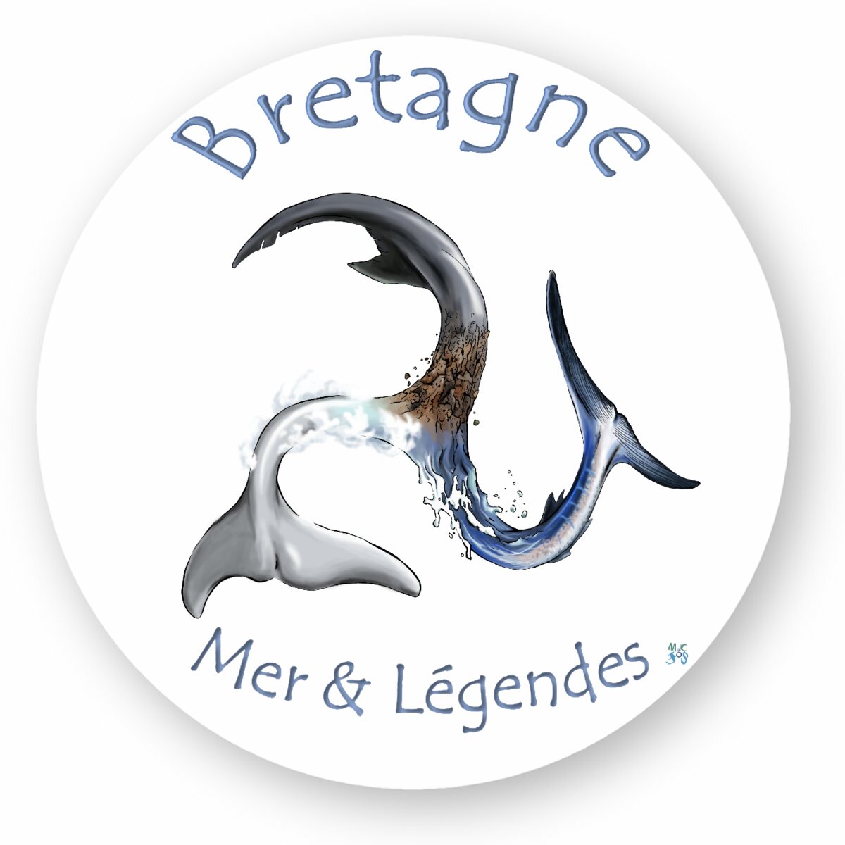 Autocollant rond Bretagne mer et Légende triskell marin